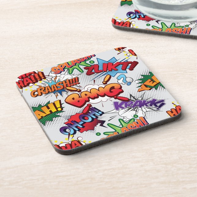 Superhero Bubble Pattern Beverage Coaster (Left Side)