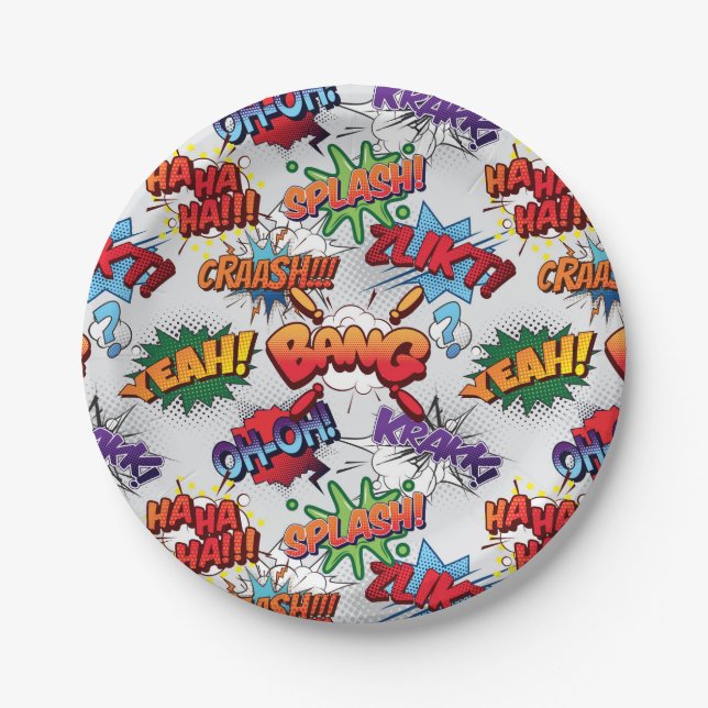 Superhero Bubble Pattern Paper Plates (Front)