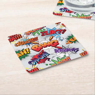 Superhero Bubble Pattern Square Paper Coaster