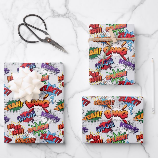 Superhero Bubble Pattern Wrapping Paper Sheets (Front)