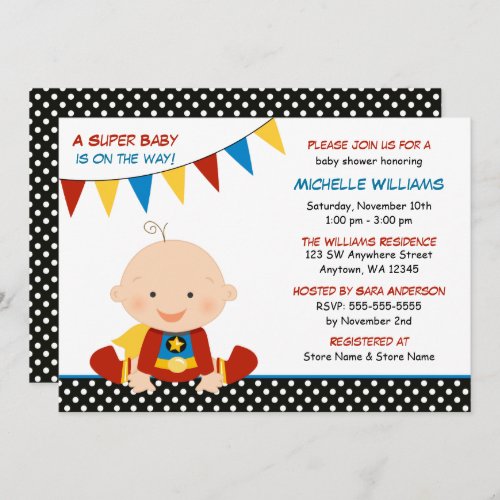 Superhero Bunting Baby Shower Invitation