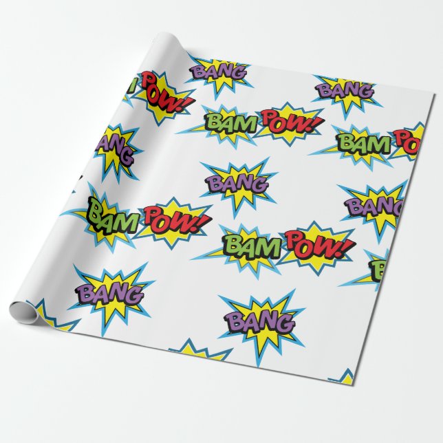 Superhero Bursts Wrapping Paper (Unrolled)