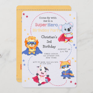 Superhero Cartoon Animals Boy Birthday Party Invitation