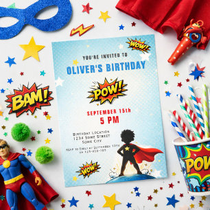 Superhero Cartoon Boy Birthday Party Invitation