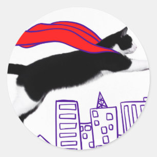 Superhero cat classic round sticker