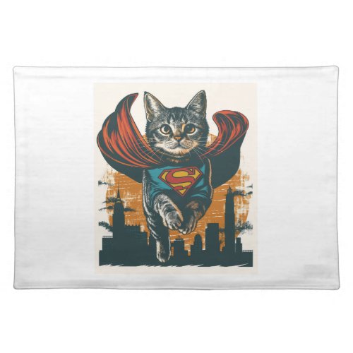 Superhero Cat Heroics Cloth Placemat