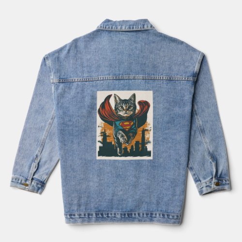 Superhero Cat Heroics Denim Jacket