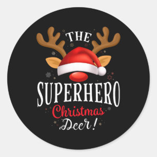 Superhero Christmas Deer Pjs Xmas Family Matching Classic Round Sticker