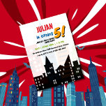 Superhero City Building Theme Kids Birthday Invitation
