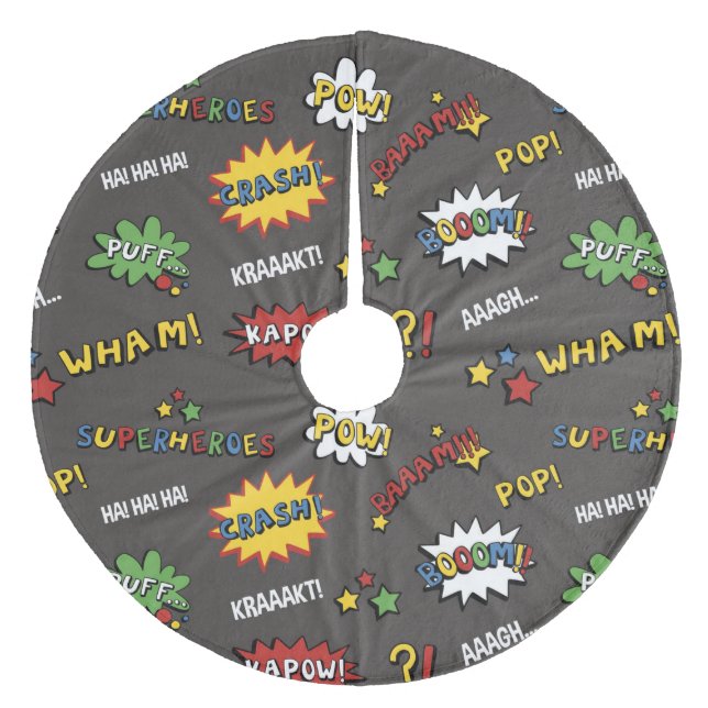 Superhero Colorful Fun Pattern Fleece Tree Skirt (Front)