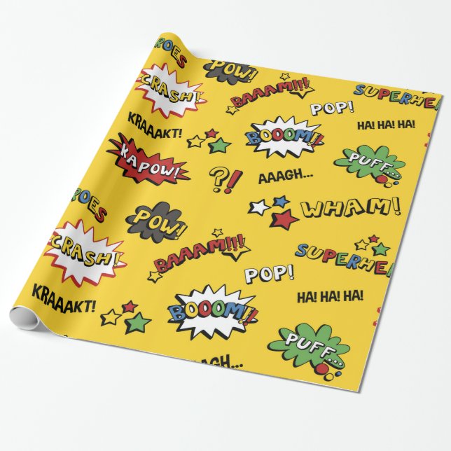 Superhero Colorful Fun Pattern Wrapping Paper (Unrolled)