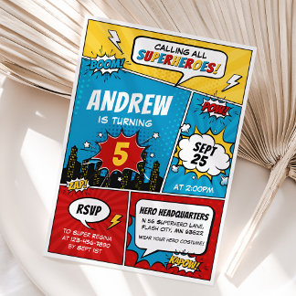 Superhero Comic Birthday Invitation Boy