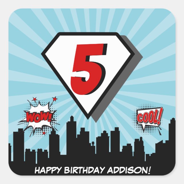 Superhero Comic Birthday Party Sticker (Front)