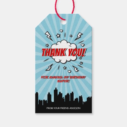 Superhero Comic Birthday Party Thank You Gift Tag