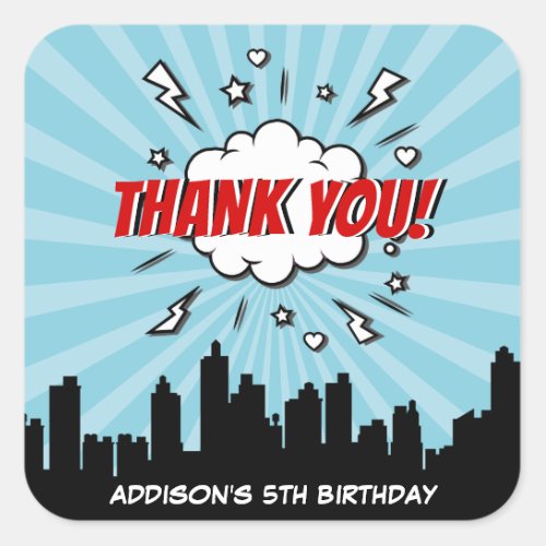 Superhero Comic Birthday Party Thank You Sticker