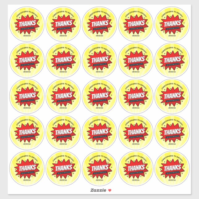 Superhero Comic Book Any Age Birthday 2.5" Round Sticker (Sheet)