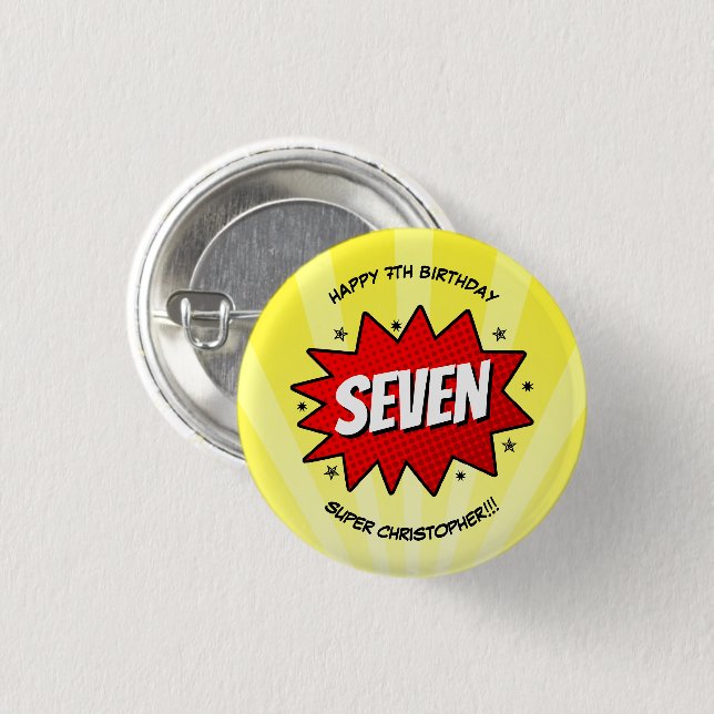Superhero Comic Book Any Age Birthday Button (Front & Back)