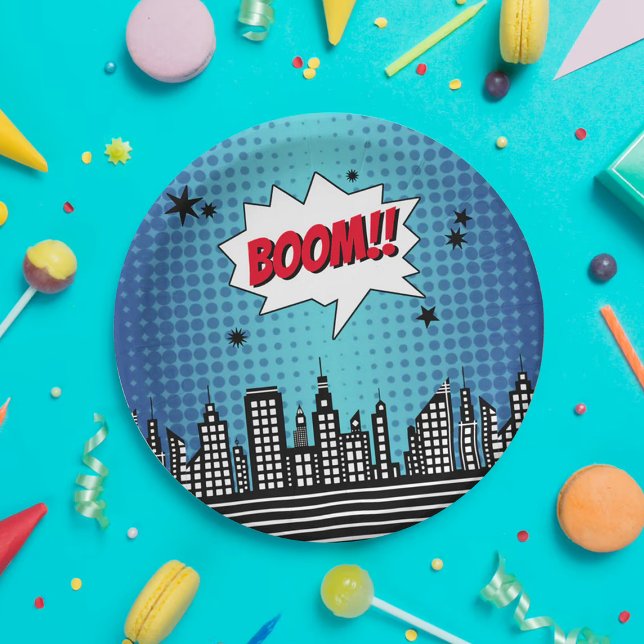 Superhero Comic Book Any Age Birthday Paper Plates (Creator Uploaded)