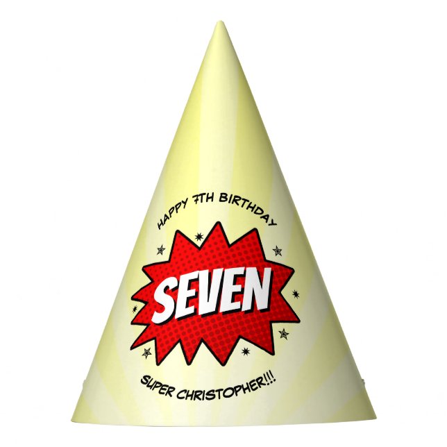 Superhero Comic Book Any Age Birthday Party Hat (Front)