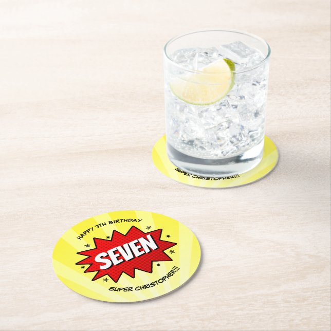 Superhero Comic Book Any Age Birthday Round Paper Coaster (Insitu)