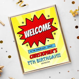 Superhero Comic Book Any Age Birthday Welcome Poster