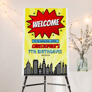 Superhero Comic Book Any Age Birthday Welcome Sign