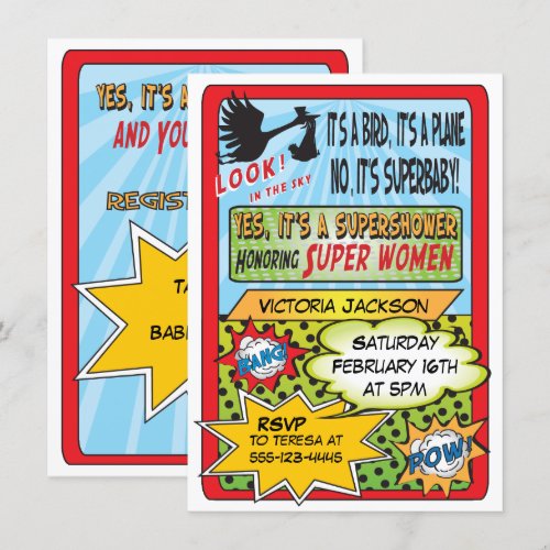 Superhero Comic Book Baby Shower Invitations
