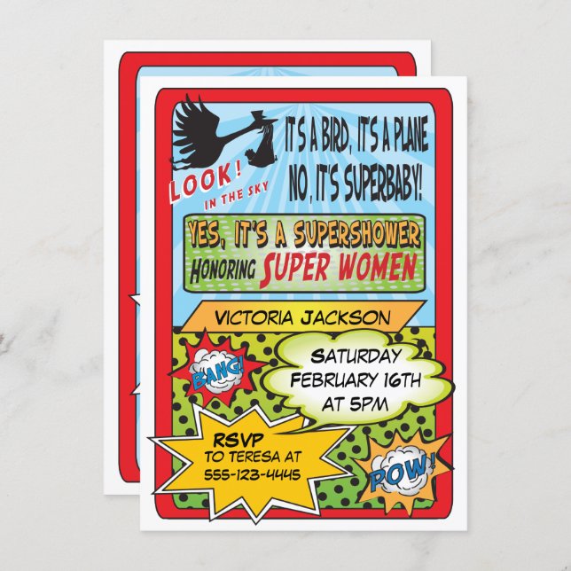 Superhero Comic Book Baby Shower Invitations (Front/Back)