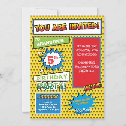 Superhero Comic Book Birthday Invitation