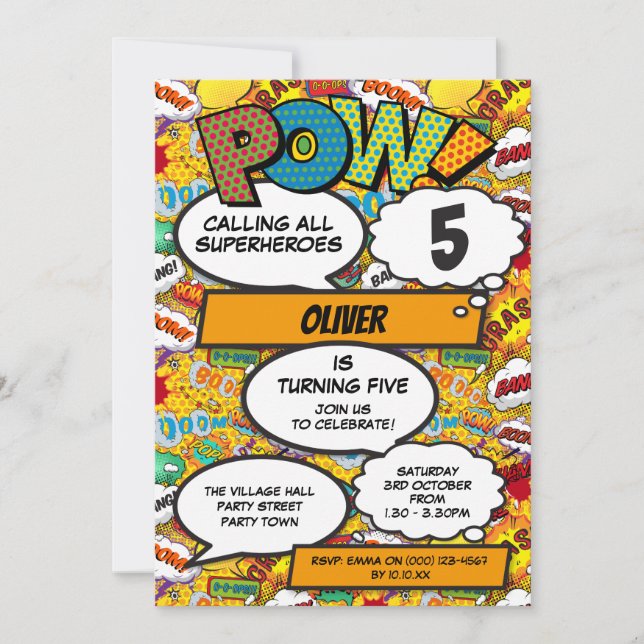 Superhero Comic Book Birthday Party Invitation (Front)