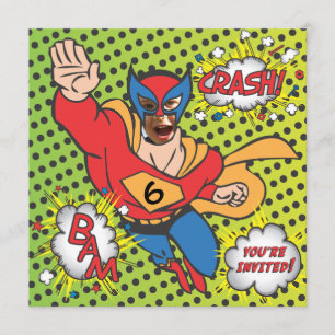 Superhero comic book birthday party photo card