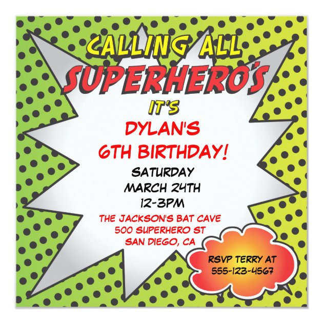 Superhero Comic Book Birthday Party Photo Card