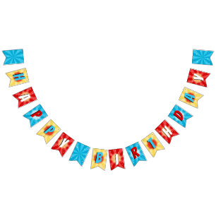 Superhero Comic Book Boy Birthday Blue Red Yellow Bunting Flags