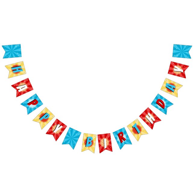 Superhero Comic Book Boy Birthday Blue Red Yellow Bunting Flags (All)