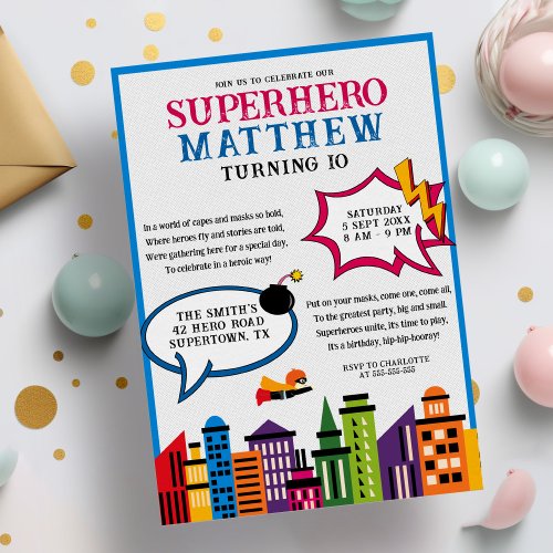 Superhero Comic Book Boys Birthday Invitation