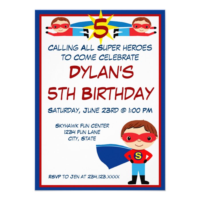 Superhero Comic Book Character Birthday Invitation