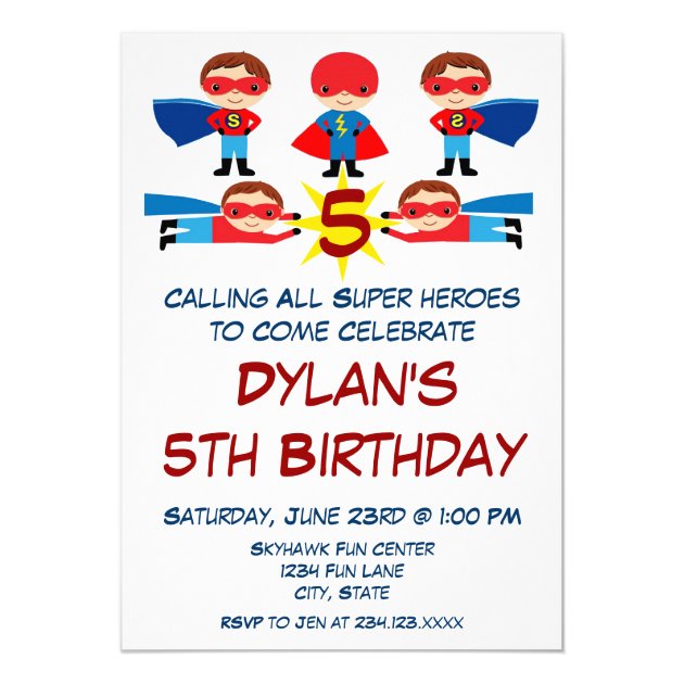 Superhero Comic Book Character Birthday Invitation