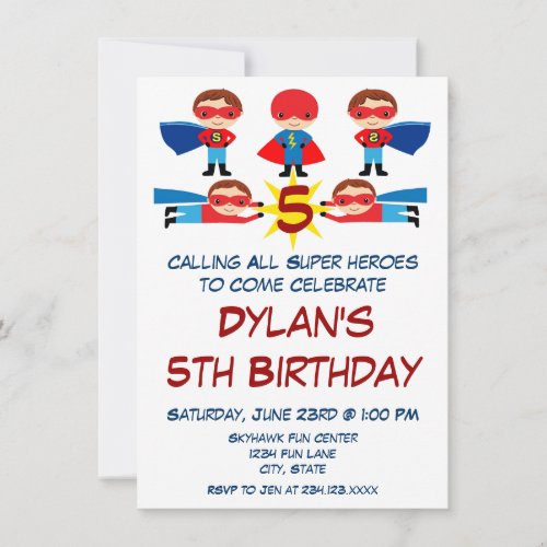 Superhero Comic Book Character Birthday Invitation