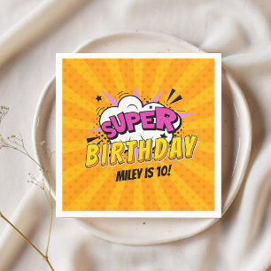 Superhero Comic Book Girl's Cute Birthday Napkins