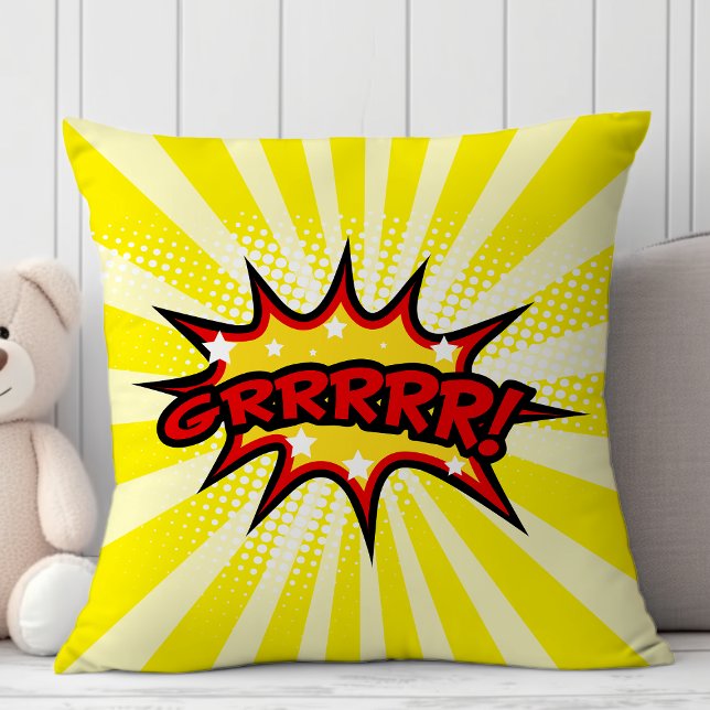 Superhero Comic Book Grrr Cartoon Throw Pillow (Creator Uploaded)