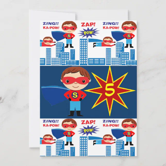 Superhero Comic Book Kids Birthday Invitations | Zazzle