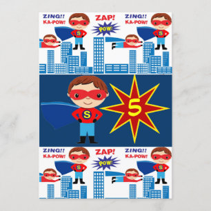 Superhero Comic Book Kids Birthday Invitations