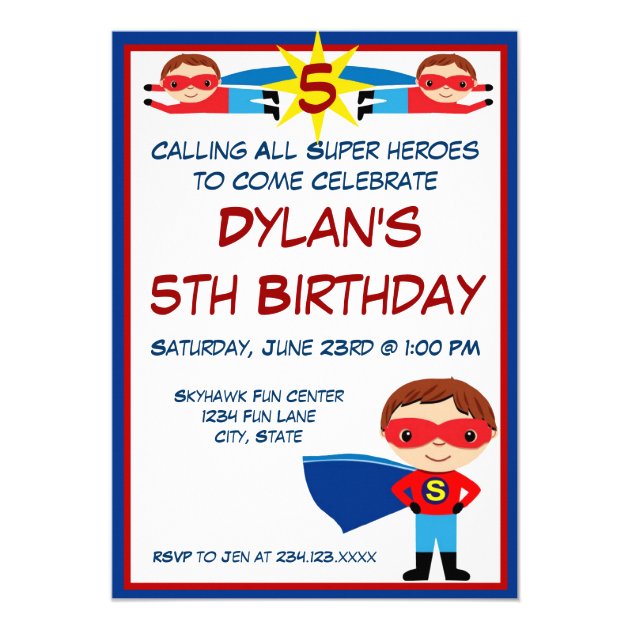 Superhero Comic Book Kids Birthday Invitations