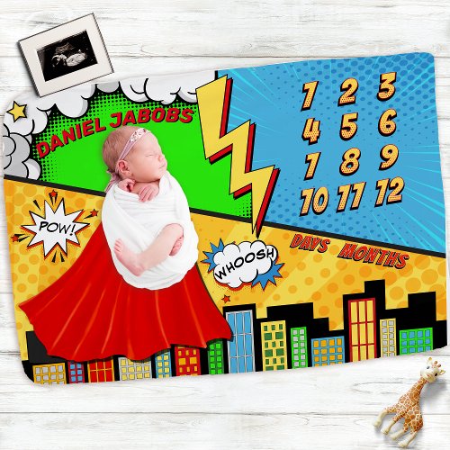 Superhero Comic Book Monthly Milestone Boys Baby Blanket