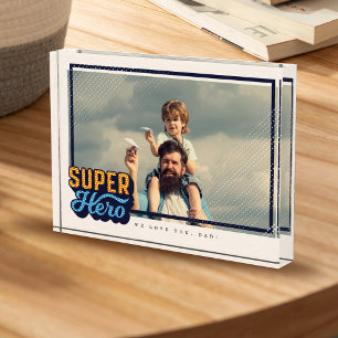 Superhero Comic Book Photo Gift For Dad Keepsake Block