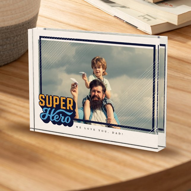 Superhero Comic Book Photo Gift For Dad Keepsake Block (Creator Uploaded)