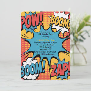 Superhero Comic Book Pop Art Boy Birthday Party Invitation