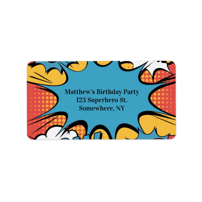 Superhero Comic Book Pop Art Boy Birthday Party Label (Front)