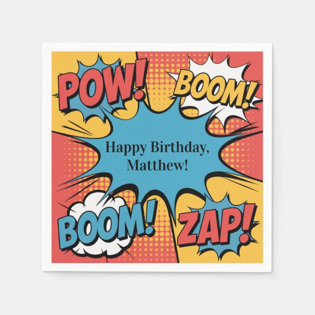 Superhero Comic Book Pop Art Boy Birthday Party Napkins (Front)
