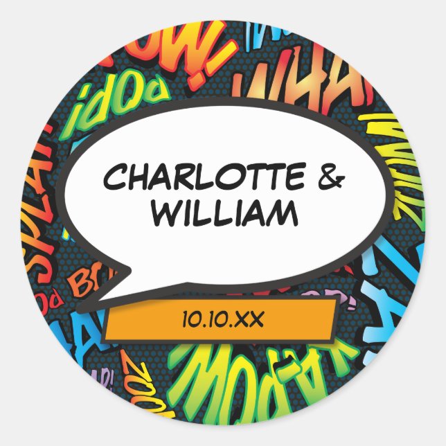 Superhero Comic Book Retro Speech Bubble Classic Round Sticker (Front)